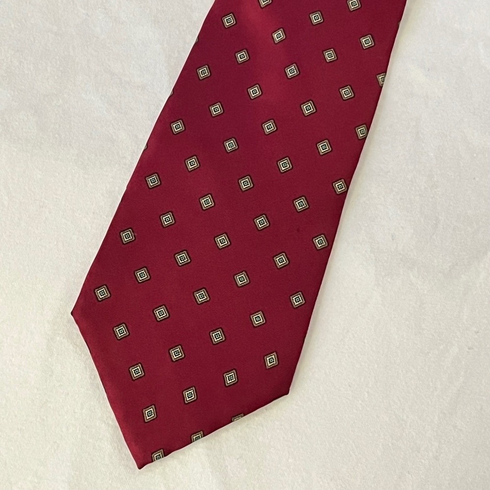 VTG Christian Dior Silk Tie Burgundy Geometric Made in USA Fabric Woven Italy